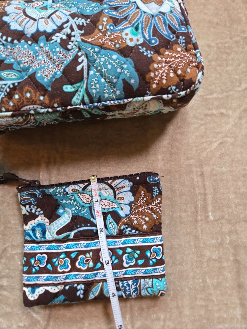 Vera Bradley Floral Shoulder Bag Set – Blue Brown Paisley Quilted Purse + Pouch - Picture 6 of 7